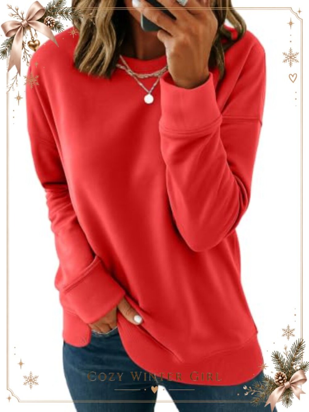 Women's Loose Fit Crewneck Sweatshirt Polyester Cotton Long Sleeve Pullover